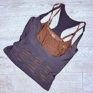 Nike Fit Dry Workout Cut Out Layered Tank Top Gray Brown Rare large